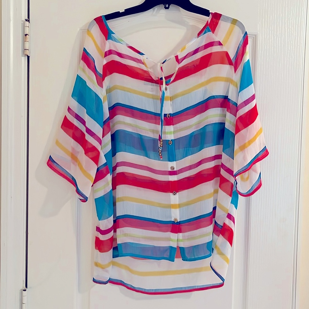 LIKE NEW Lark Lane Women’s Sheer Multi-Color Striped Blouse, size 18
